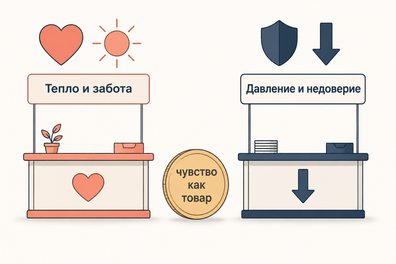 Две сервисные профессии торгуют противоположными чувствами: одна производит тепло и заботу, другая давление и недоверие