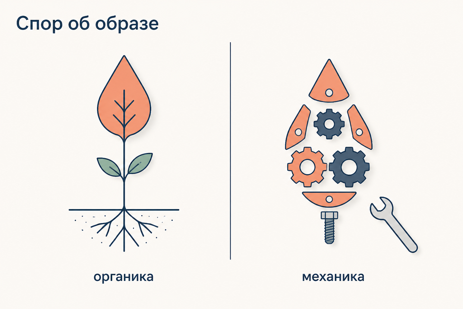 Сравнение двух пониманий образа органический растёт из корня и механический собран из деталей