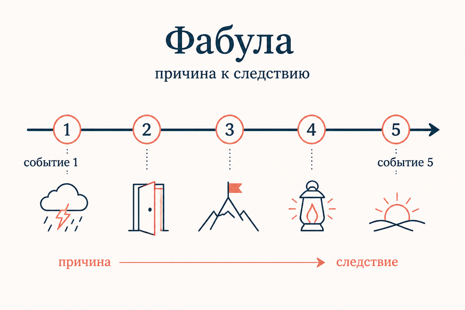 Фабула как хронология событий произведения: стрелка от причины к следствию