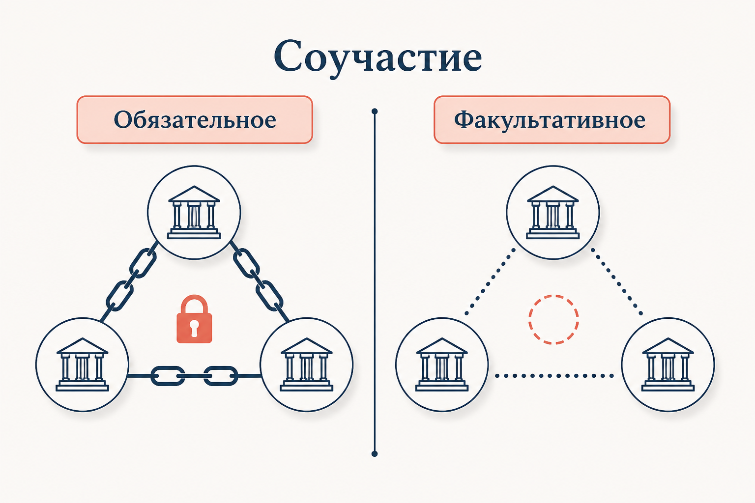Схема видов процессуального соучастия: обязательное и факультативное соучастие с примерами