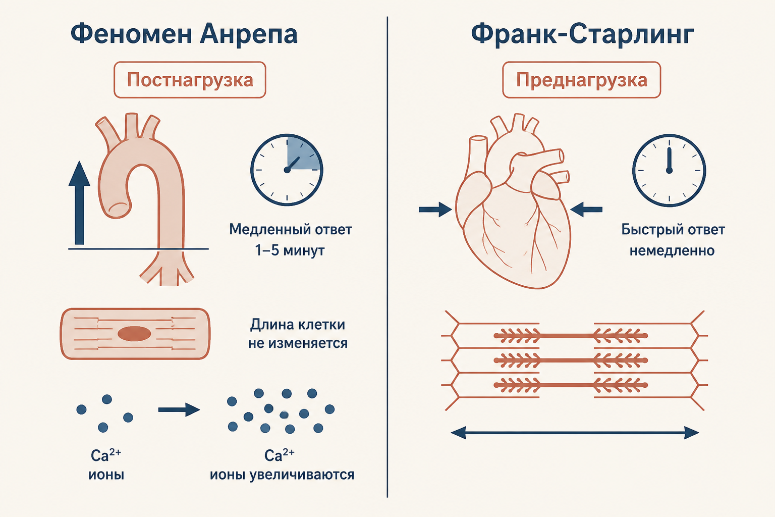 Схема феномена Анрепа: постнагрузка и восстановление силы сокращений