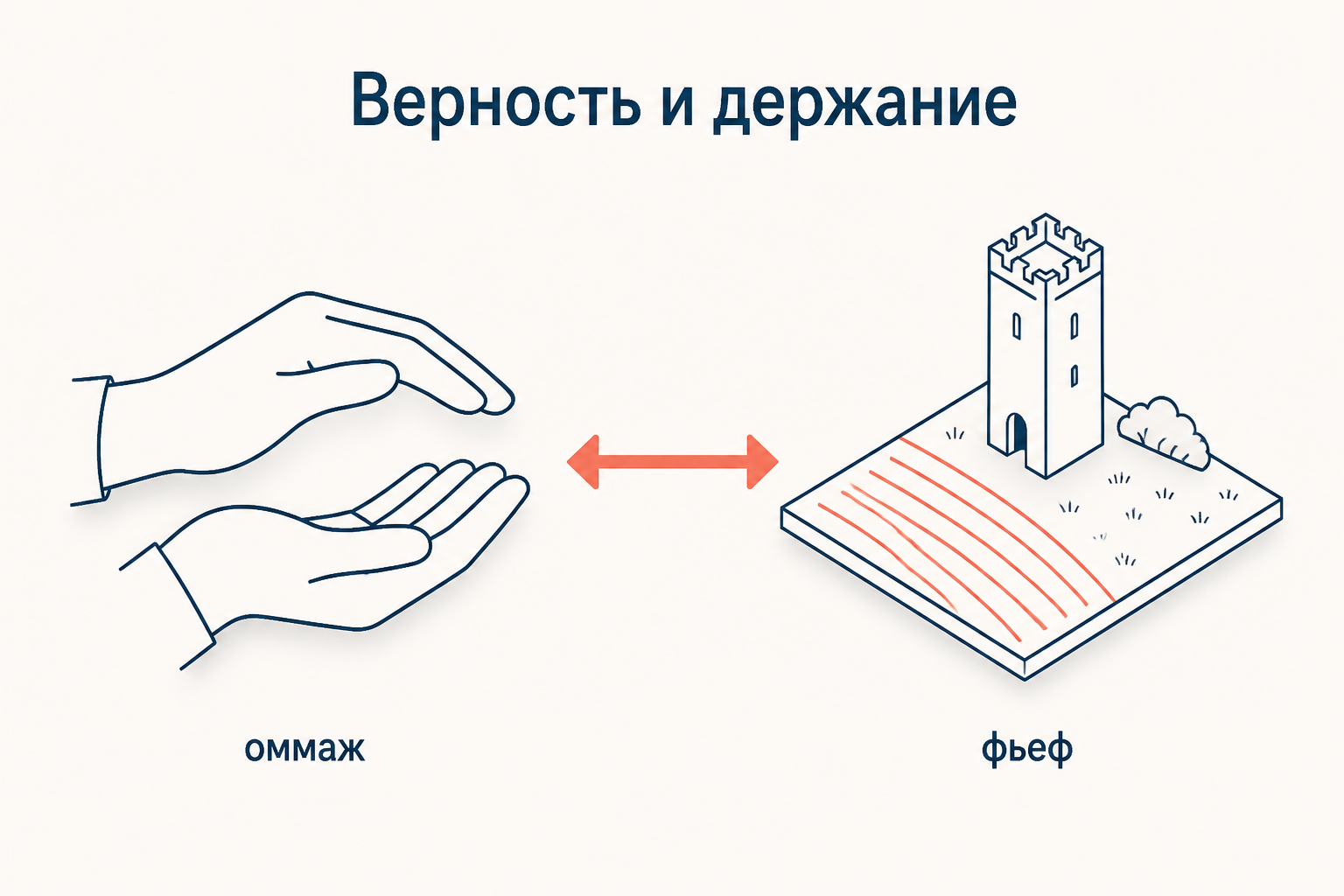 Схема сути книги: две стороны вассального договора и земельное держание между ними