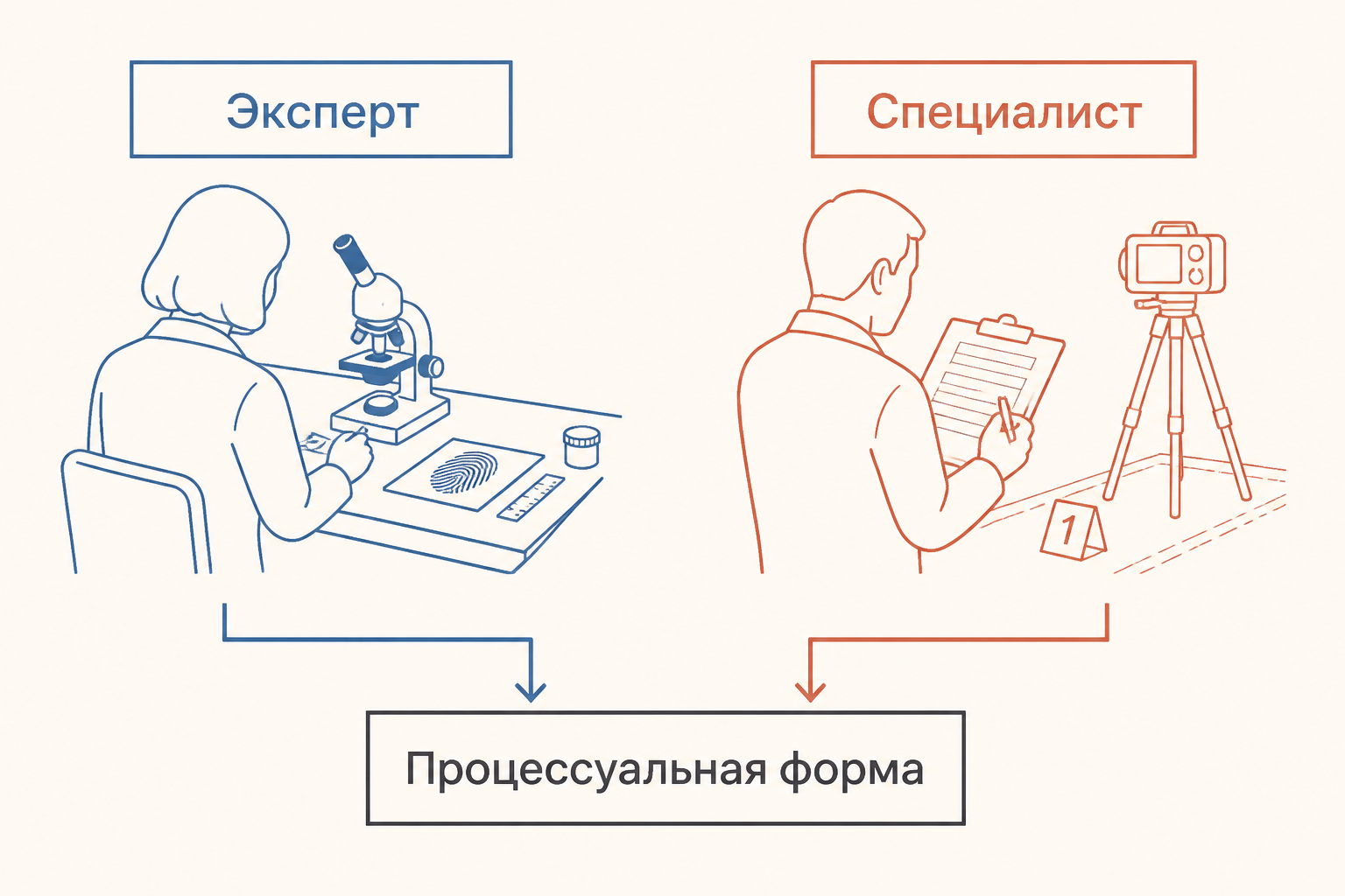 Две процессуальные роли: эксперт проводит исследование, специалист помогает следственному действию