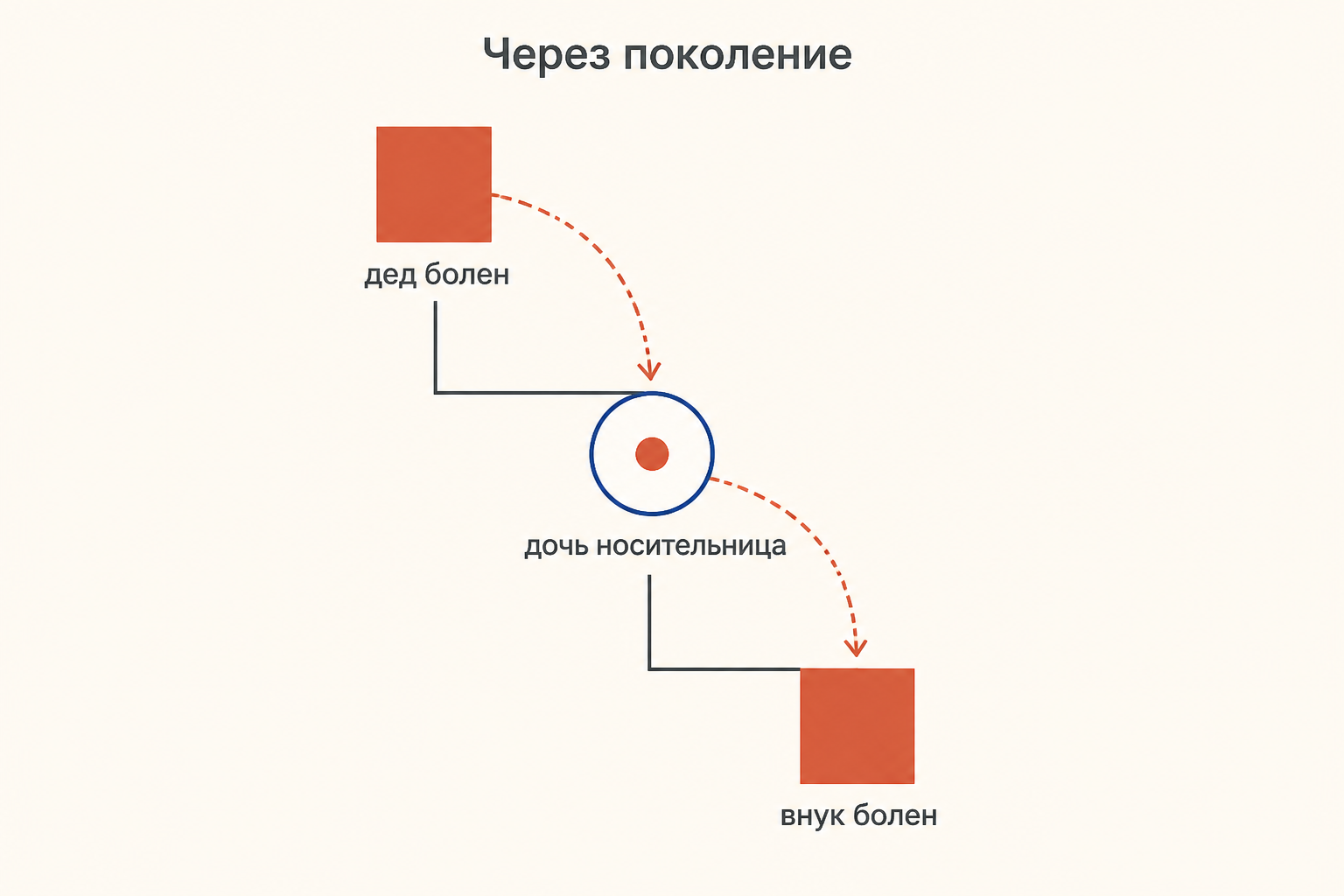 Родословная с передачей гемофилии через поколение от деда к внуку