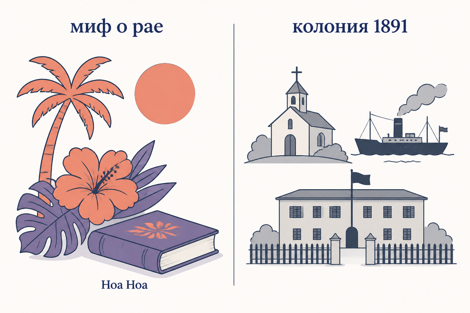 Сопоставление сконструированного мифа о рае из «Ноа Ноа» и реальной колониальной администрации Таити 1891 года