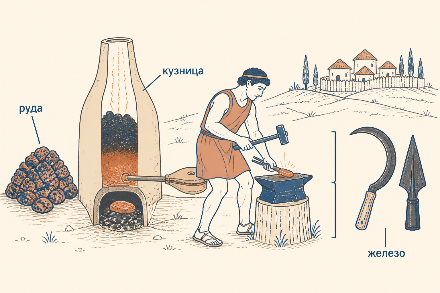 Железный век в Греции: руда, кузница и община, где оружие и инструменты поддерживают хозяйство