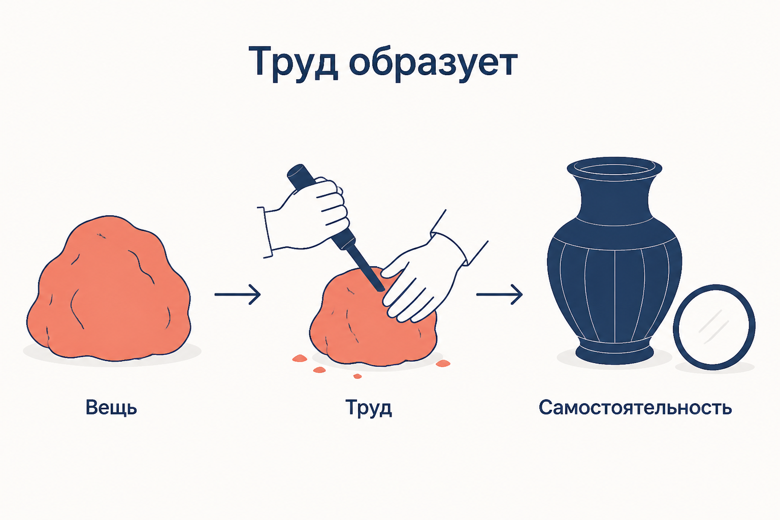 Три шага труда: бесформенная вещь, обработка, готовая форма как самостоятельность сознания