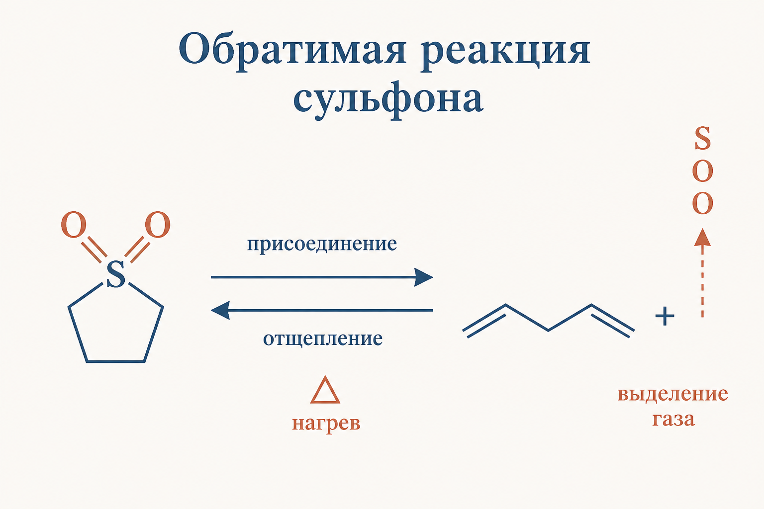 Обратимая хелетропная реакция сульфона: присоединение и отщепление SO2 при нагреве