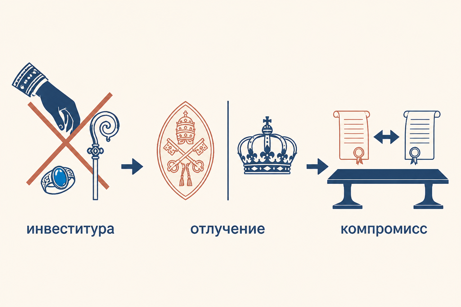 Схема перехода от спора об инвеституре к компромиссу 1122 года