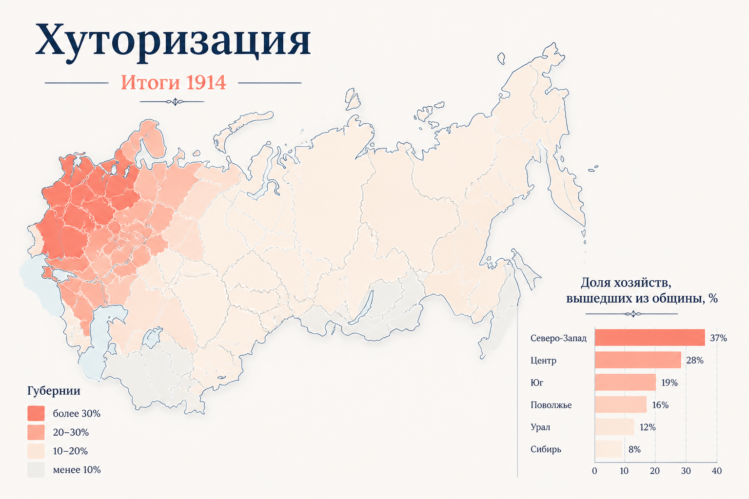 Итоги землеустройства по регионам России 1906-1914