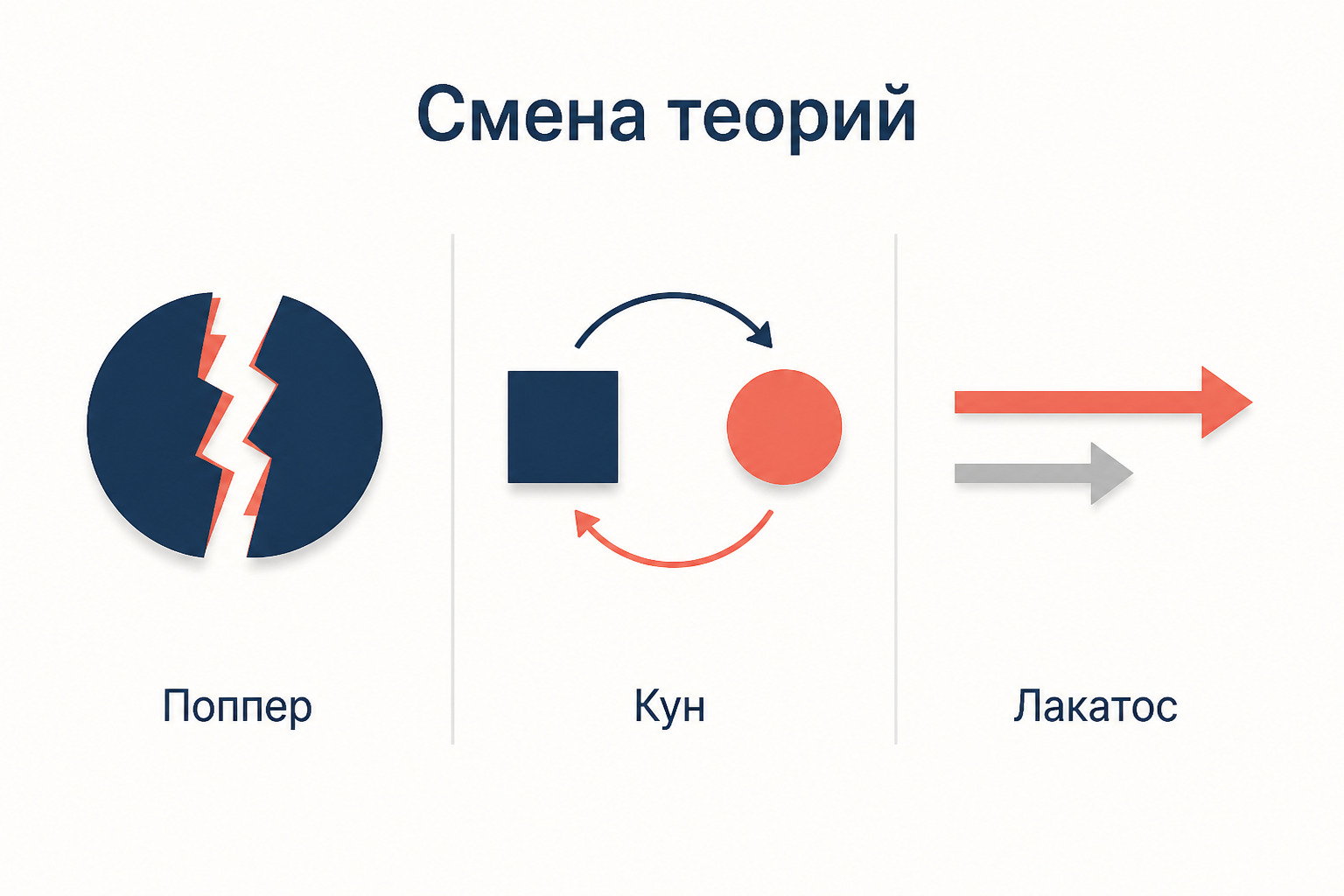 Три подхода к смене теорий: мгновенное опровержение, революция парадигм и конкуренция программ
