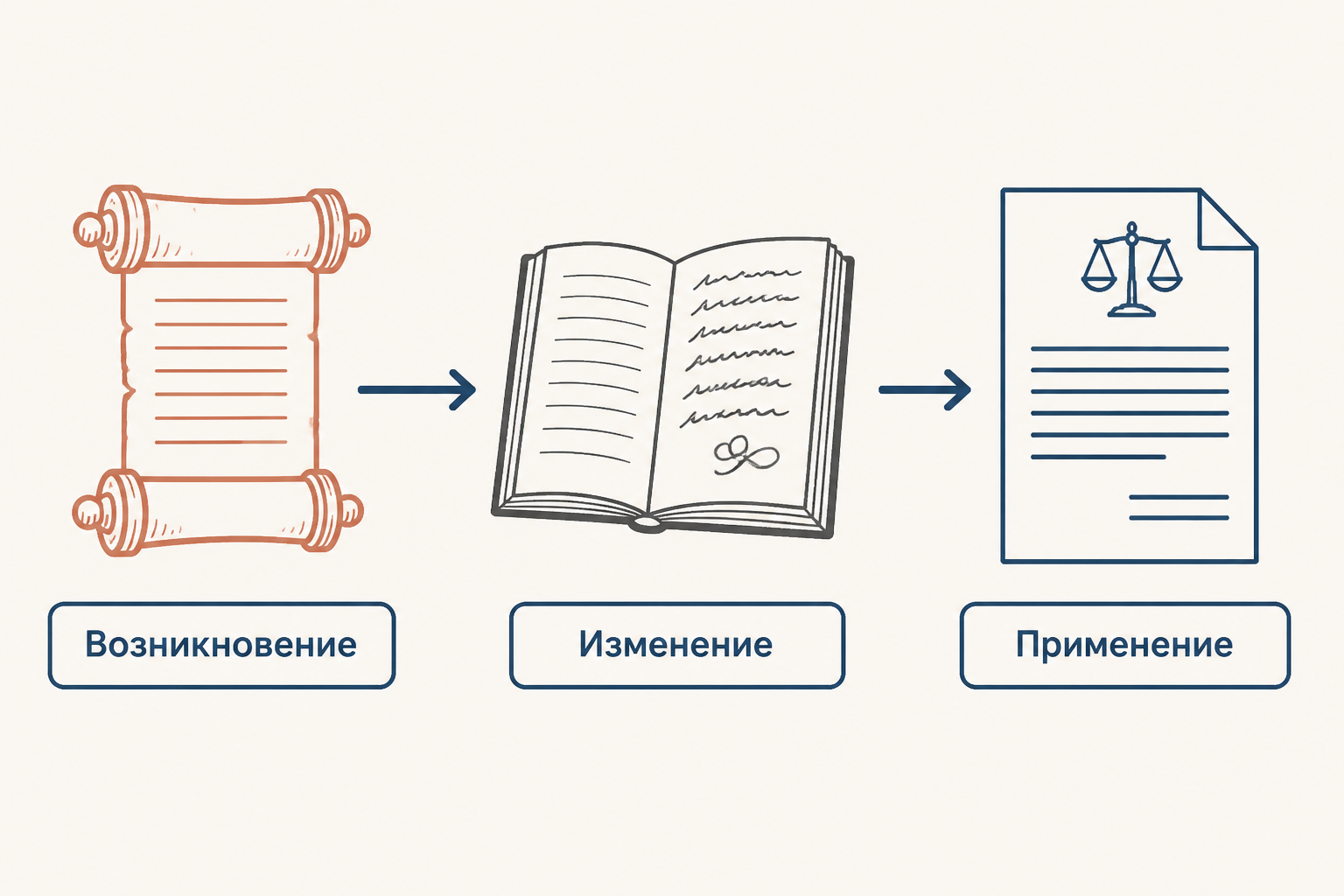 Правовой институт показан как путь от источника к изменённой норме