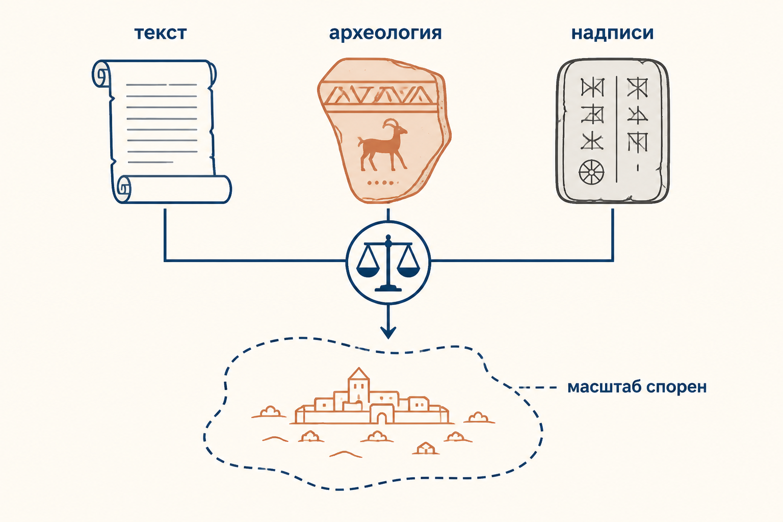 Схема дискуссии об объединённой монархии: текст, археология и надписи