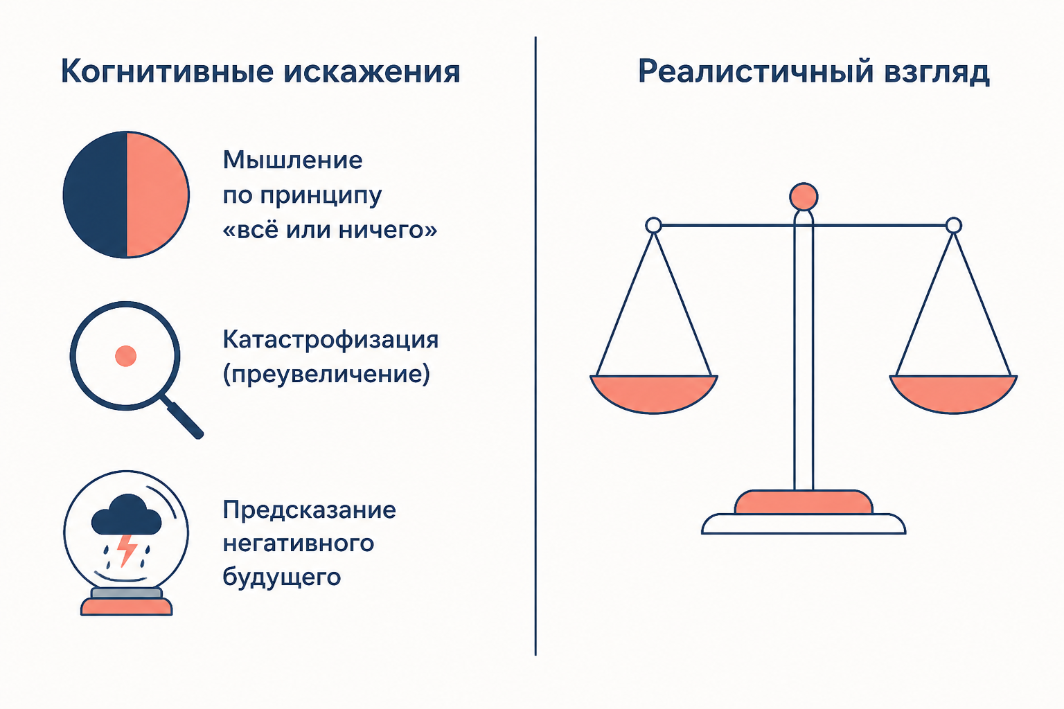 Цепочка событие, автоматическая мысль и эмоция: нейтральное событие через негативную мысль превращается в подавленное состояние