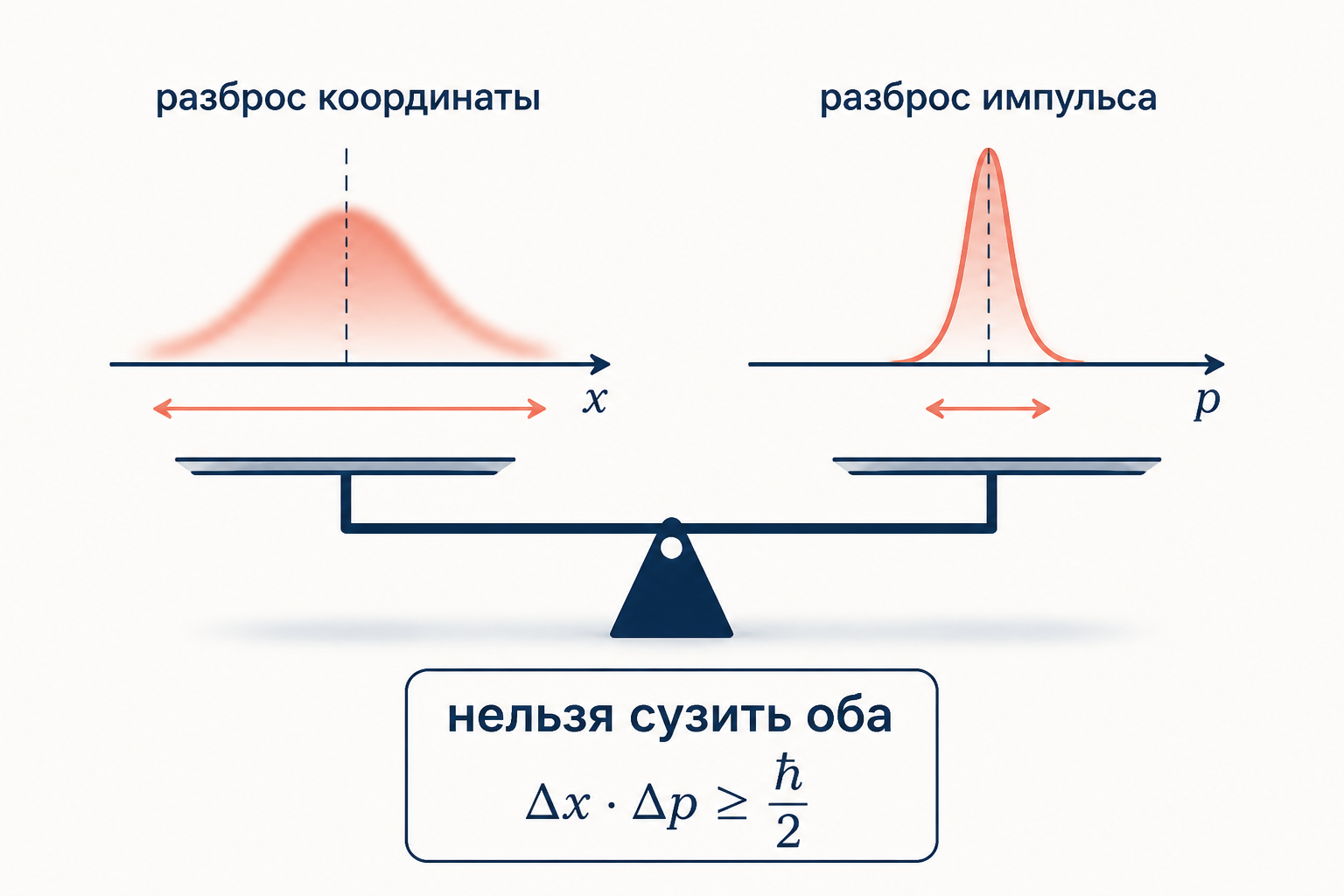 Связь коммутатора с принципом неопределённости через размытие координаты и импульса
