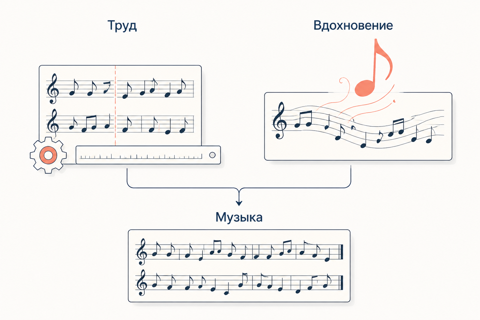 Схема двух путей к музыке: труд и вдохновение
