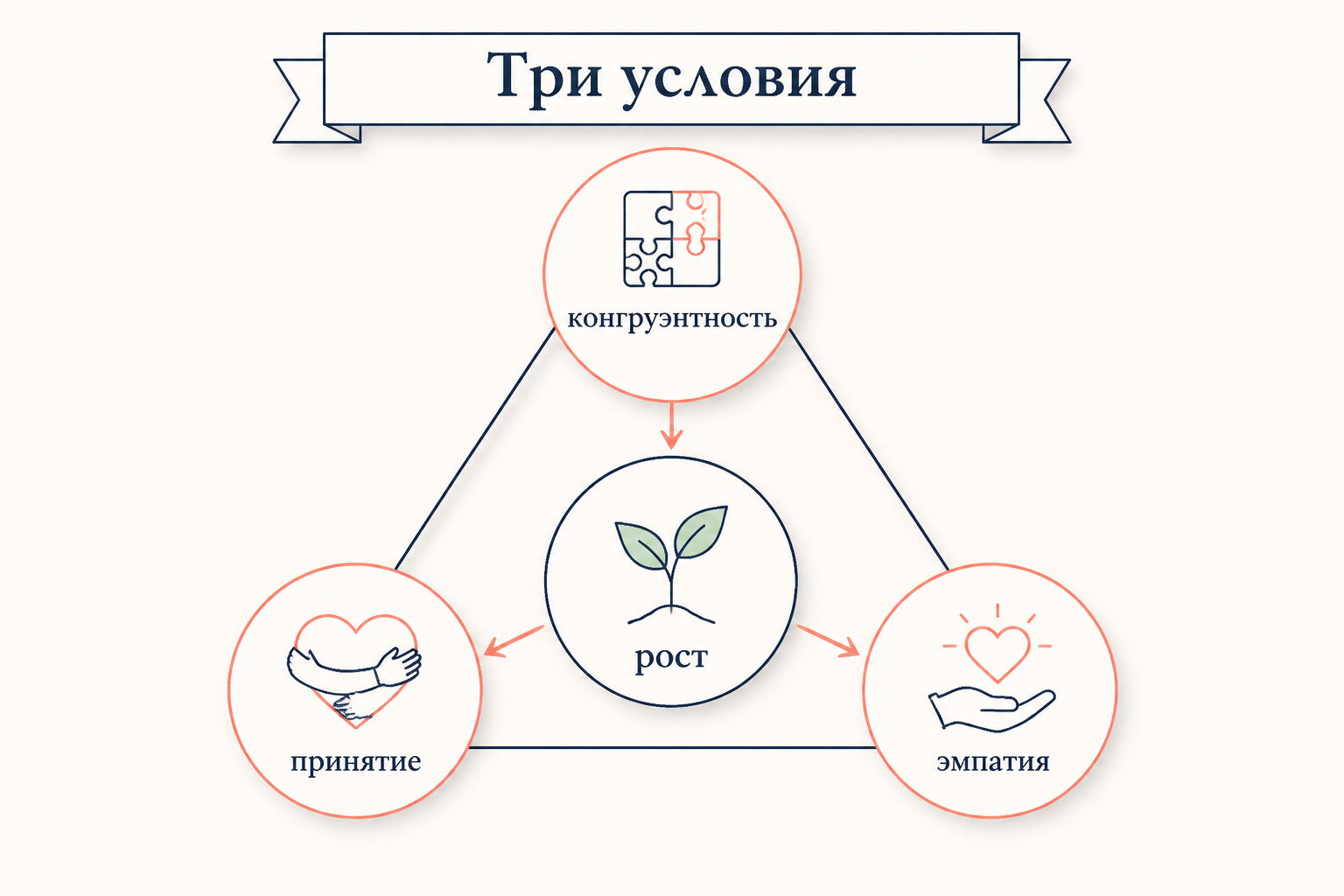 Схема трёх условий терапии: конгруэнтность, безусловное принятие и эмпатия как опоры личностного роста