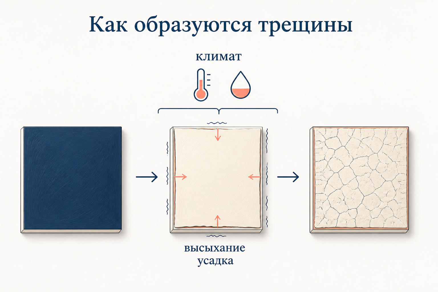 Строение красочного слоя картины: основа, грунт, красочный слой и лак, по которому расходится сеть трещин-кракелюра