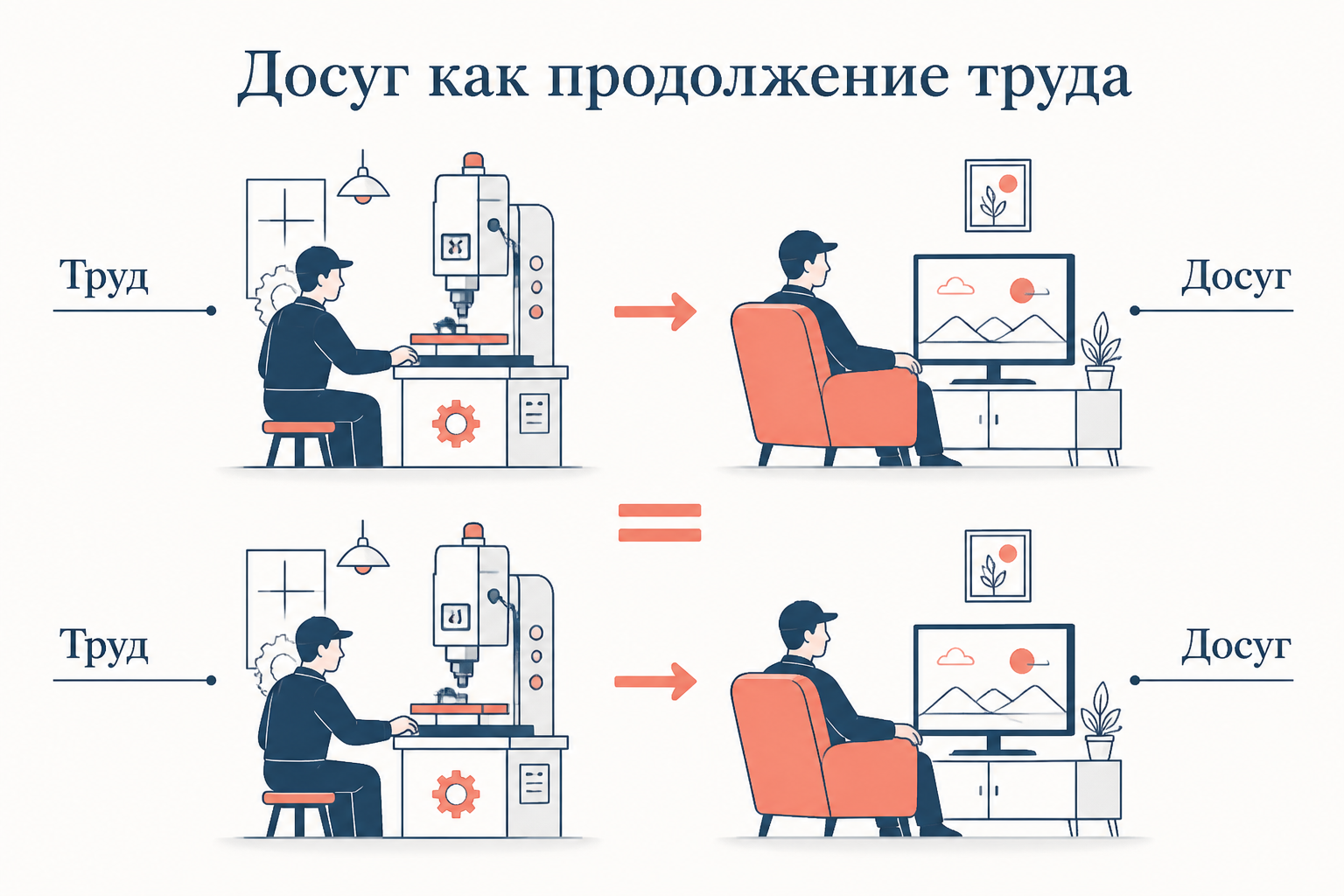 Схема: развлечение как продолжение труда по Адорно