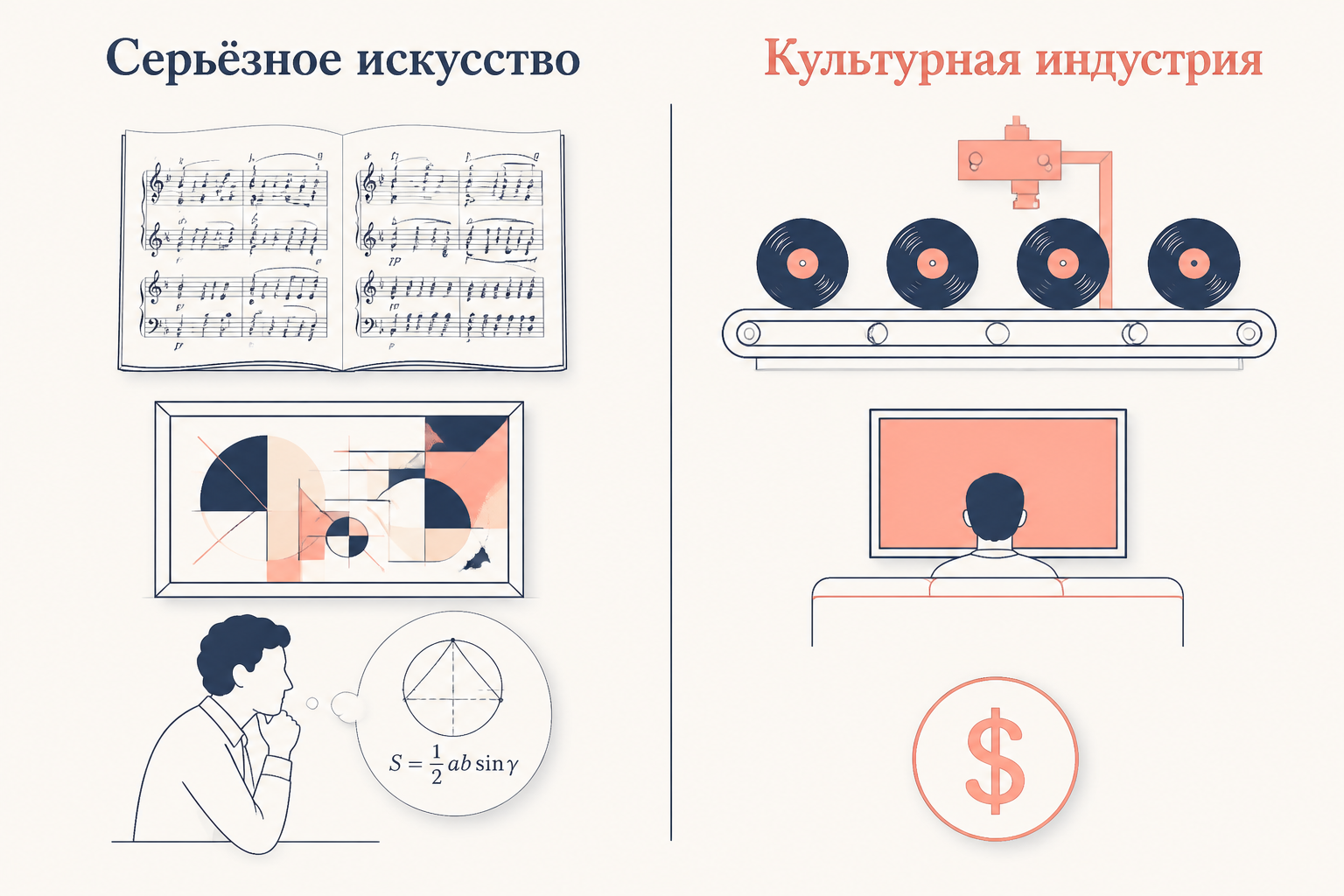 Сравнение: серьёзное искусство vs. культурная индустрия по Адорно