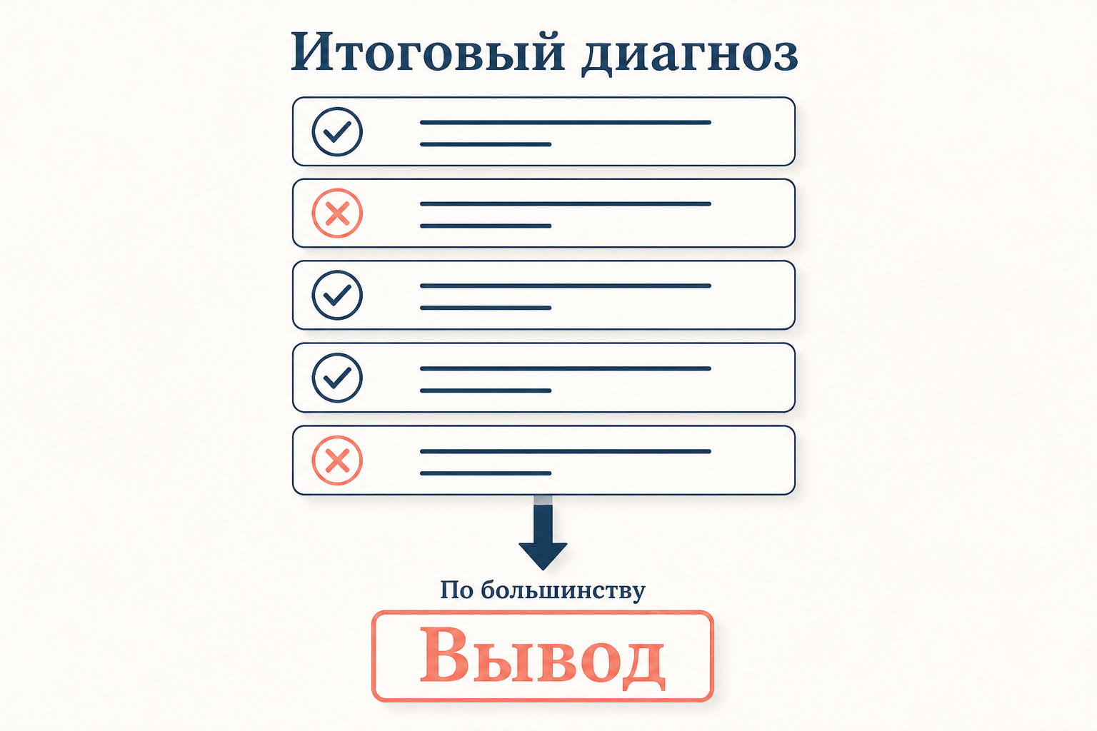 Пример расчёта пяти коэффициентов и постановка итогового диагноза по большинству