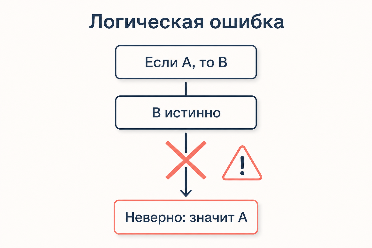 Логическая ошибка: из истинности консеквента нельзя выводить антецедент, переход перечёркнут