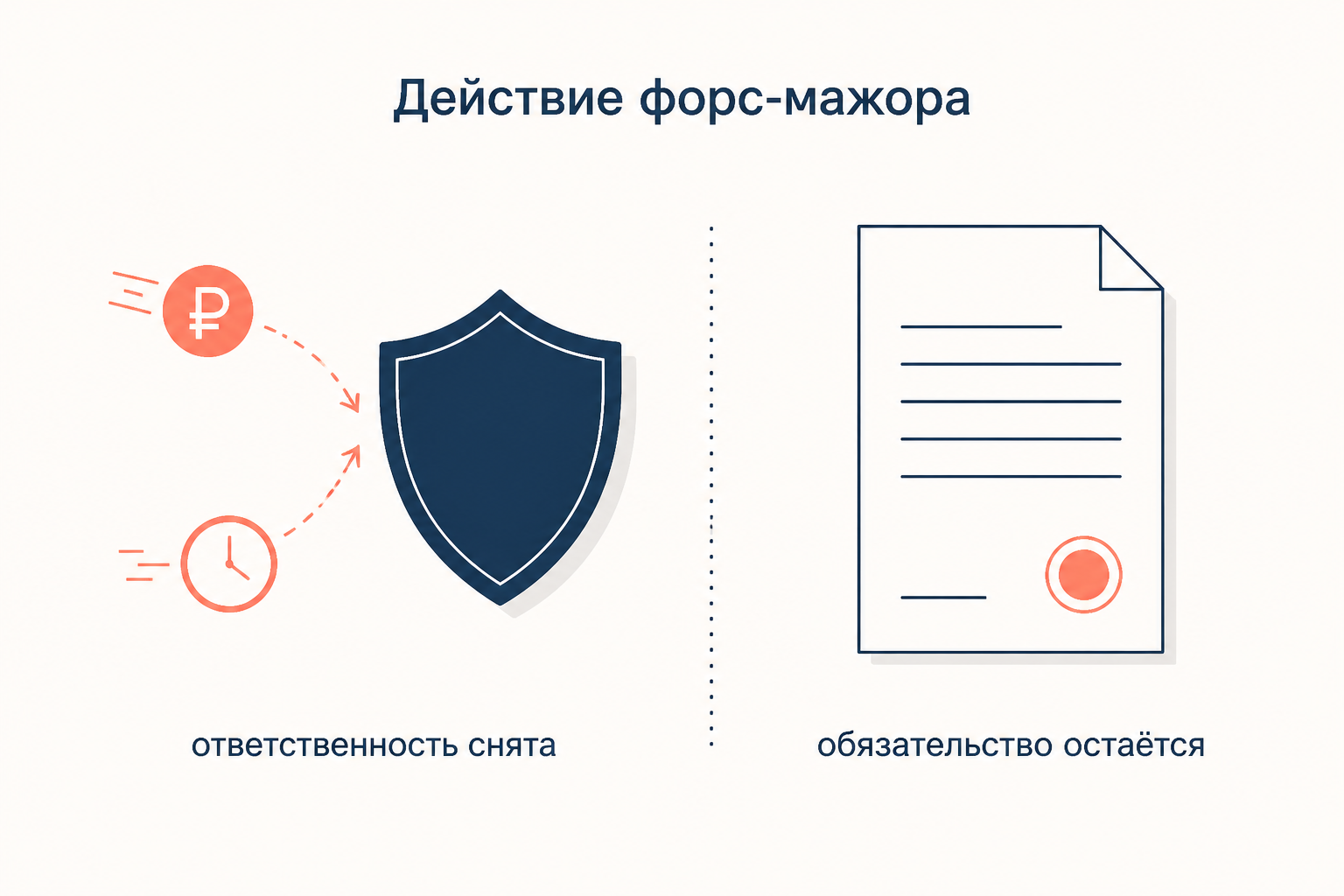 Действие форс-мажора: должник освобождается от ответственности, но само обязательство сохраняется