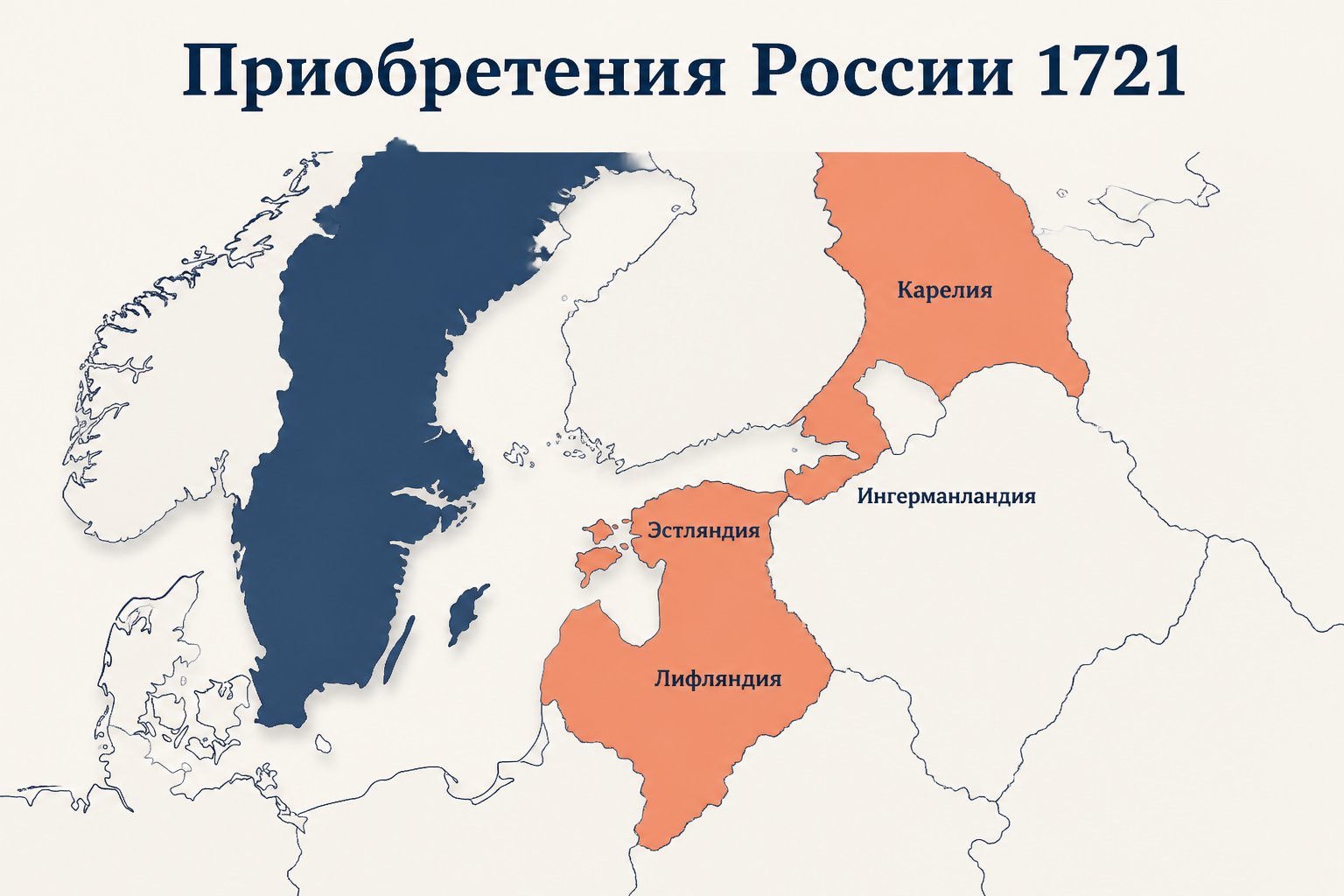 Карта территориальных изменений по Ништадтскому миру