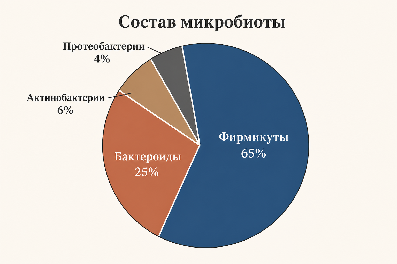 Структура кишечной микробиоты по типам: Firmicutes, Bacteroidetes, Actinobacteria