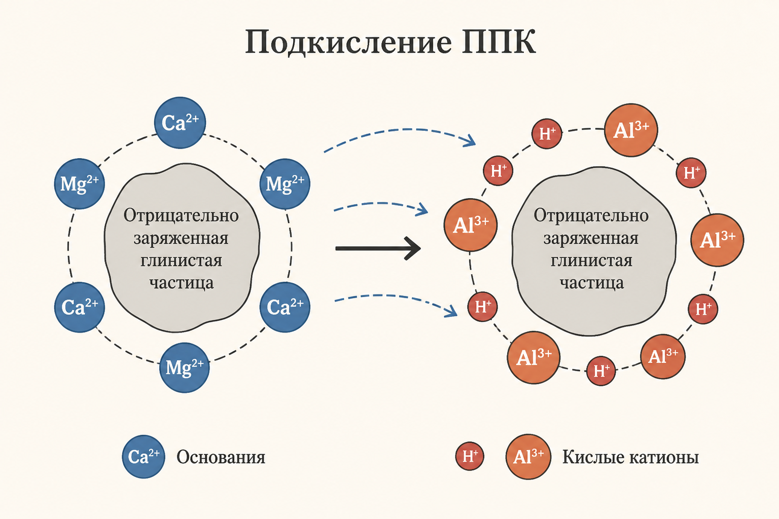 Схема накопления ионов H+ и Al3+ в почвенном поглощающем комплексе при подкислении