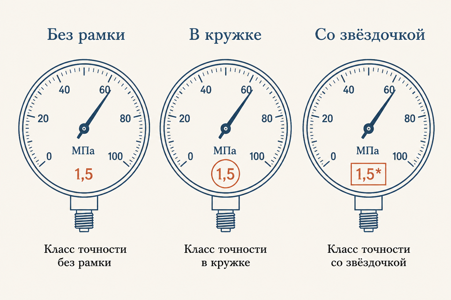 Обозначения класса точности на шкале прибора