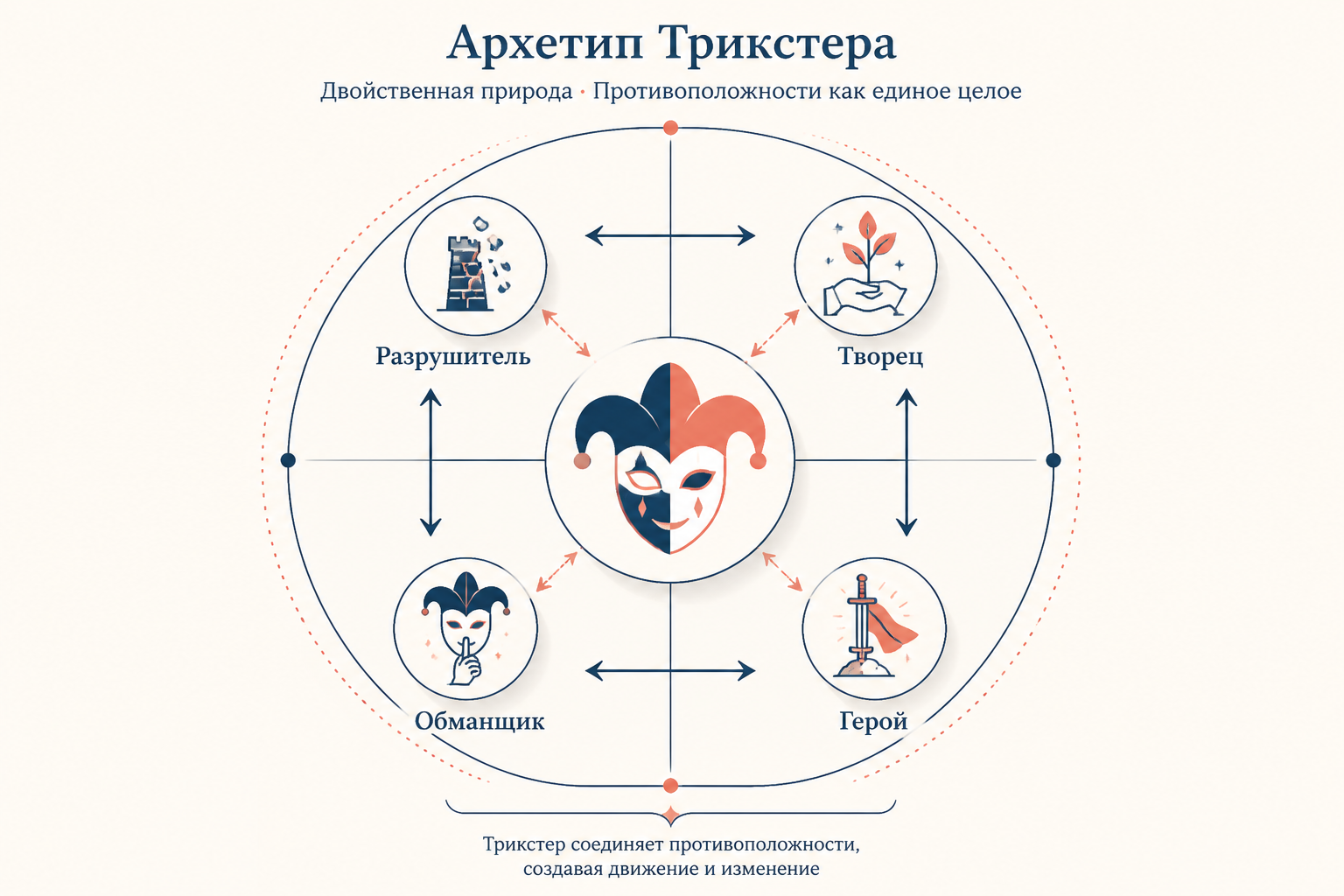 Схема архетипа трикстера: противоречивые роли обманщика и культурного героя