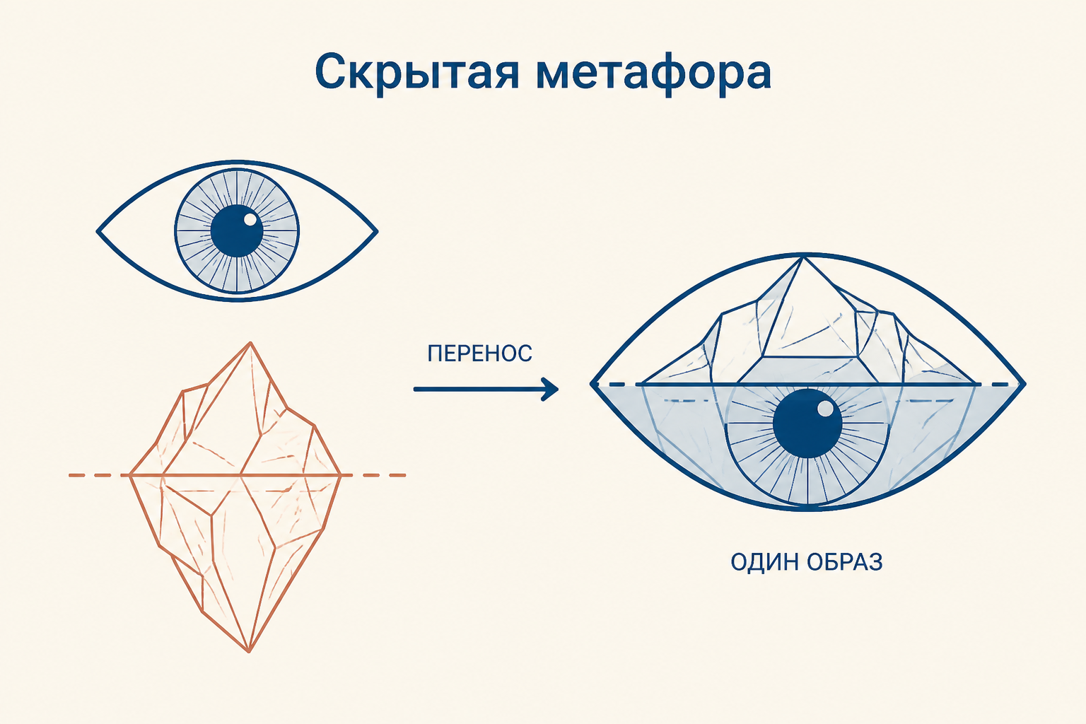 Скрытая метафора: физическое свойство льда перенесено на взгляд