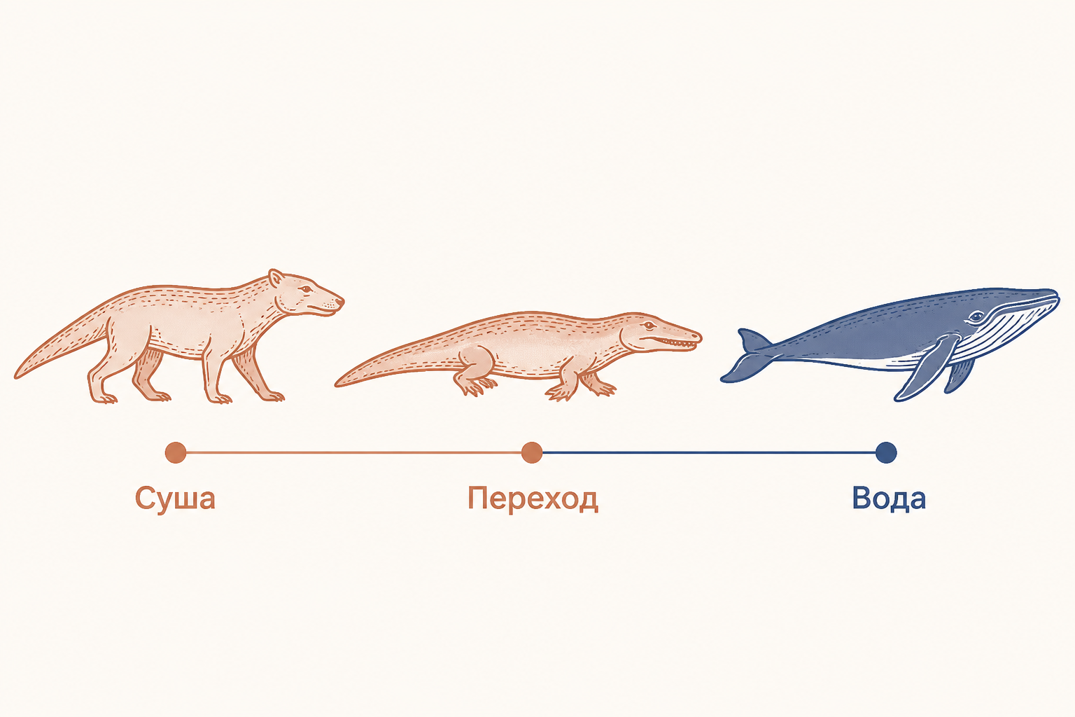 Схема перехода ранних китообразных от суши к воде