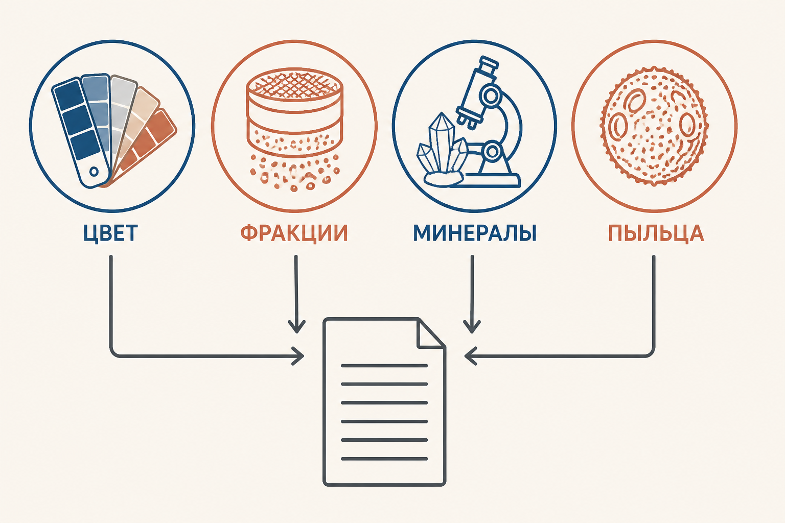 Лабораторное сопоставление цвета, фракций, минералов и пыльцы