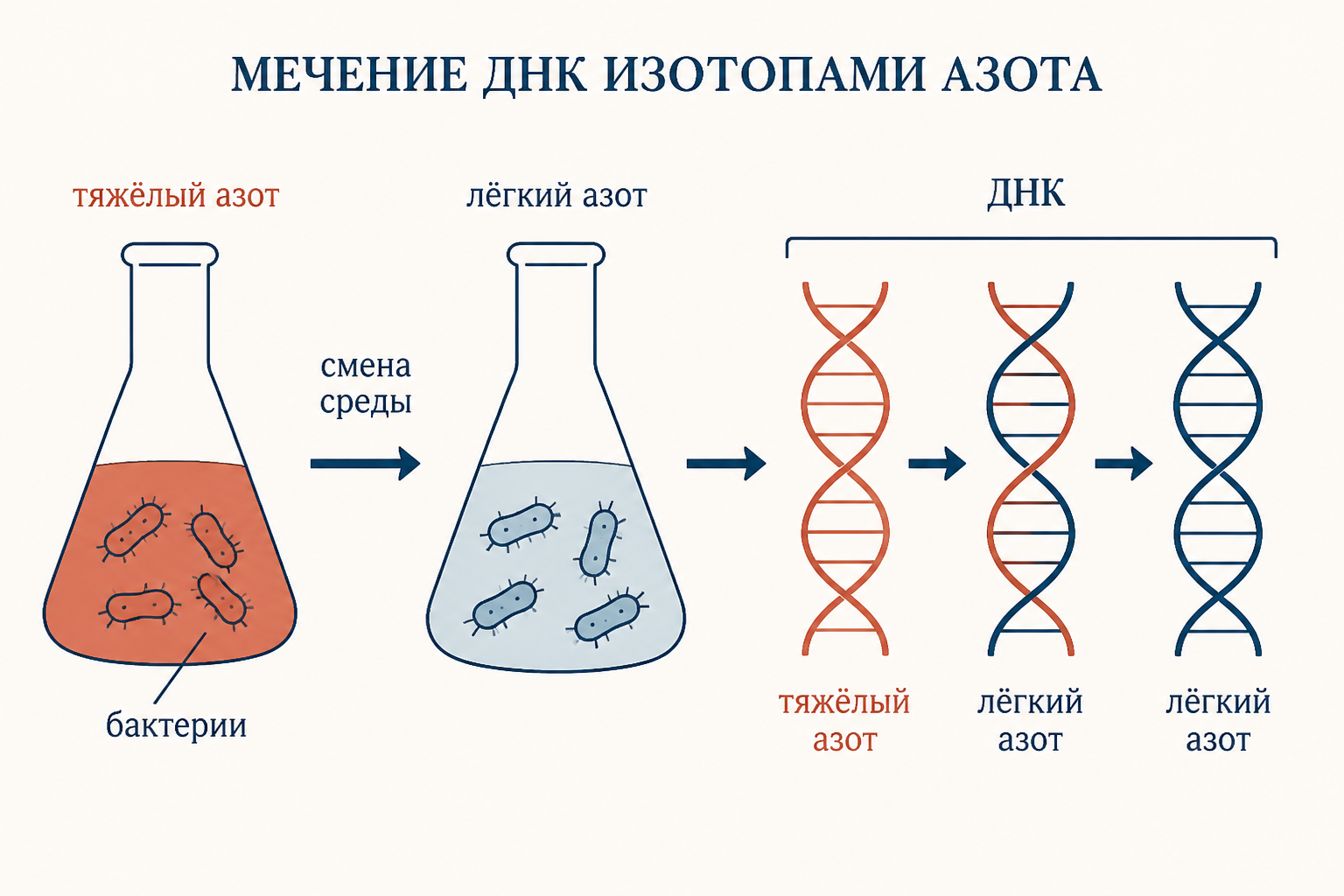 Мечение ДНК изотопами азота: бактерии переносят с тяжёлого азота на лёгкий