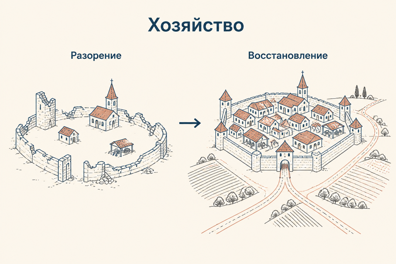 Два слоя последствий: разорение городов и восстановление хозяйственных связей