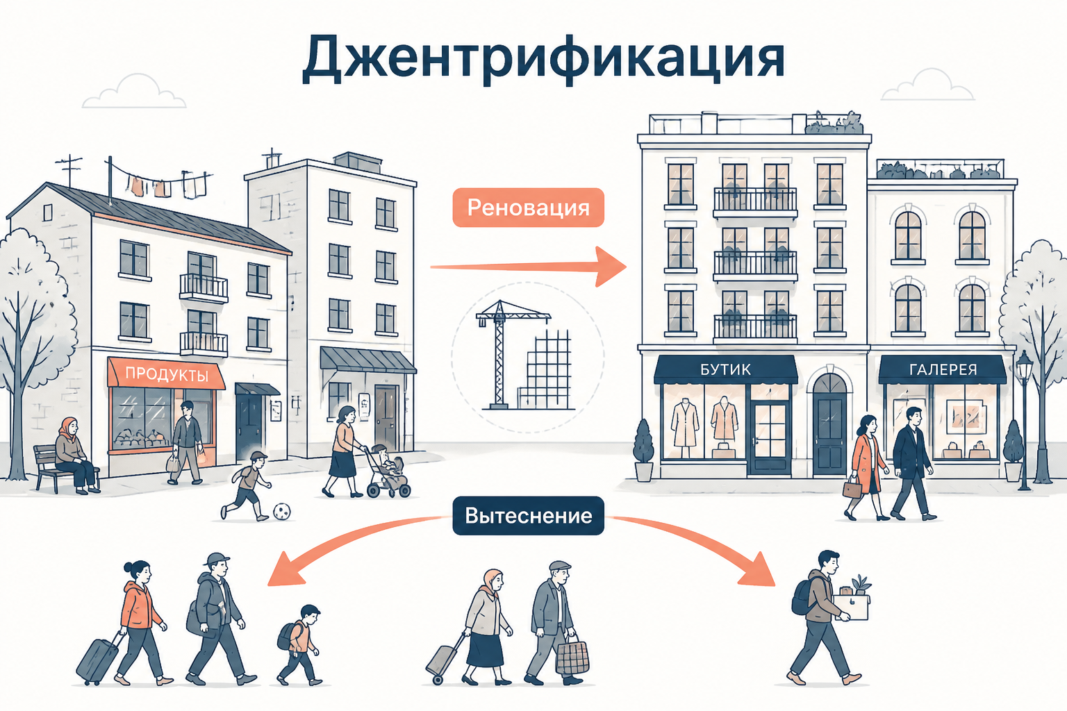 Диаграмма джентрификация и вытеснение как механизм капиталистической урбанизации