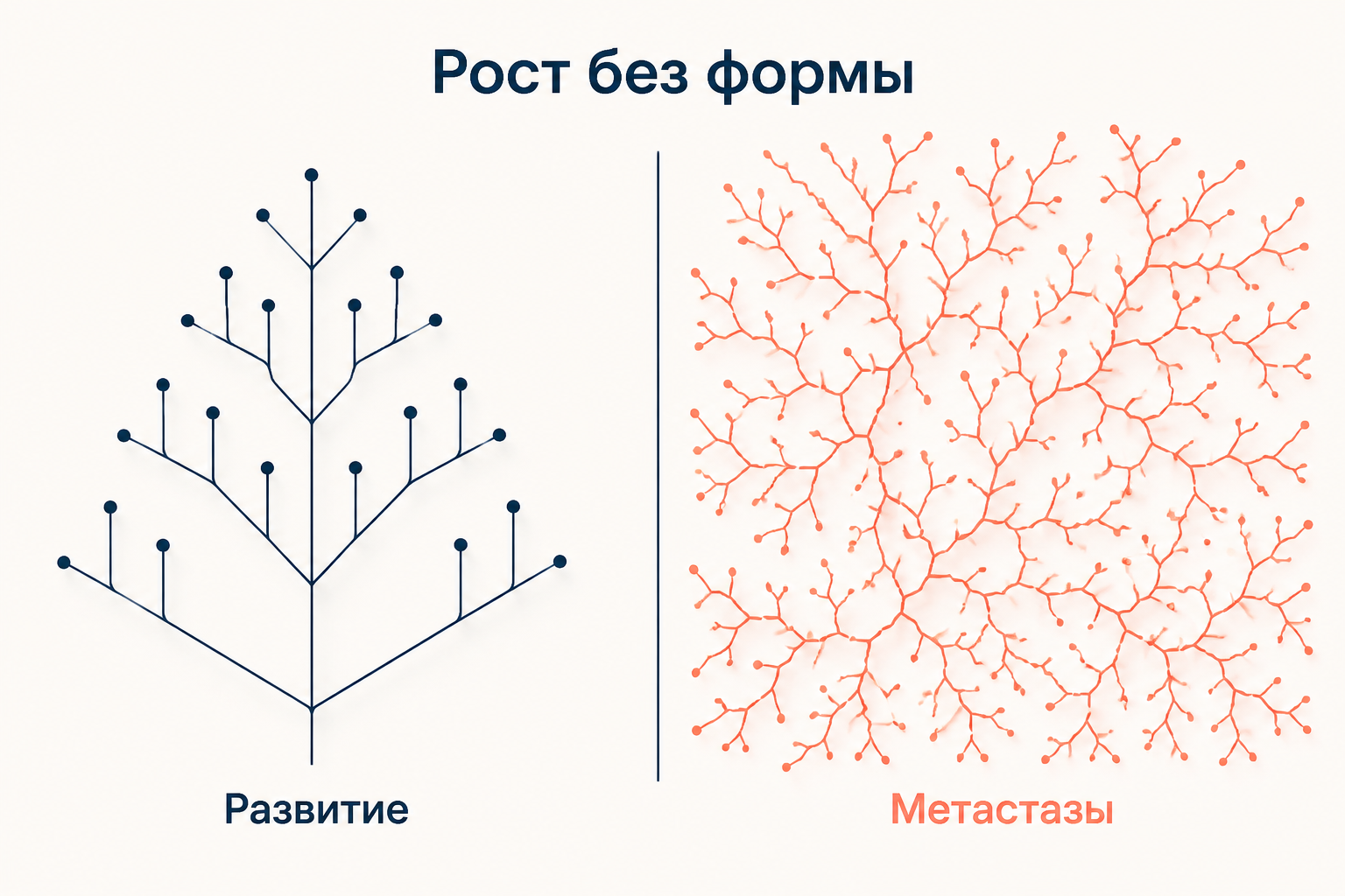 Два сопоставленных образа роста: упорядоченное ветвление как развитие и бесформенное разрастание как метастаза