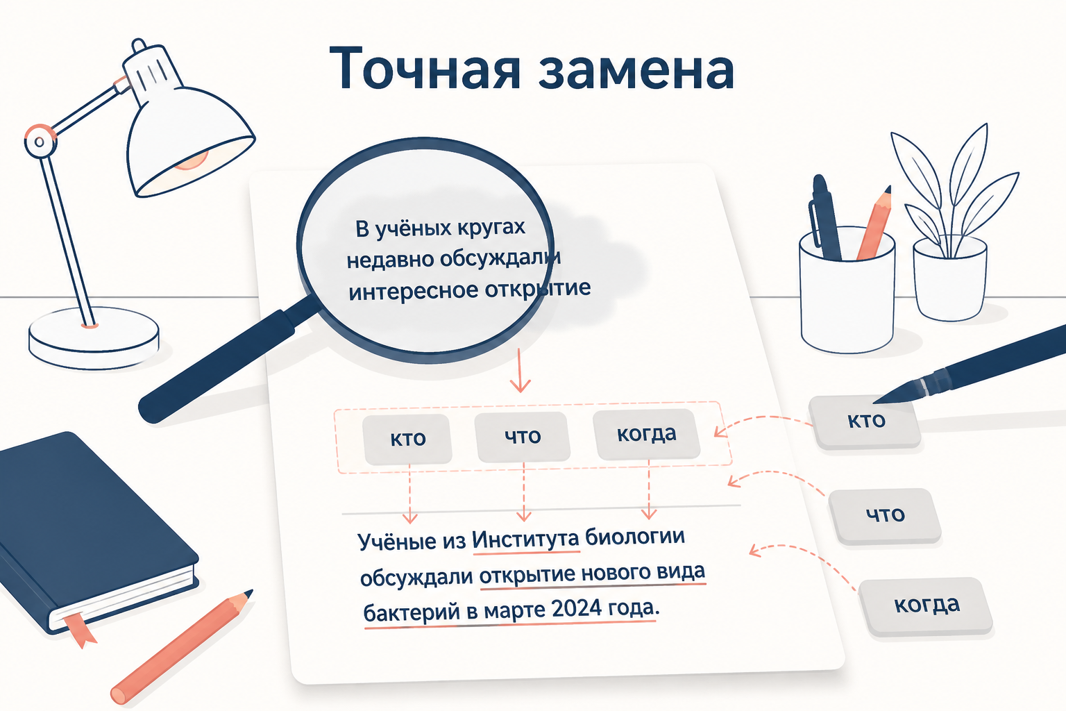 Редактор заменяет штамп конкретным предложением: кто действует, что делает и в какой срок