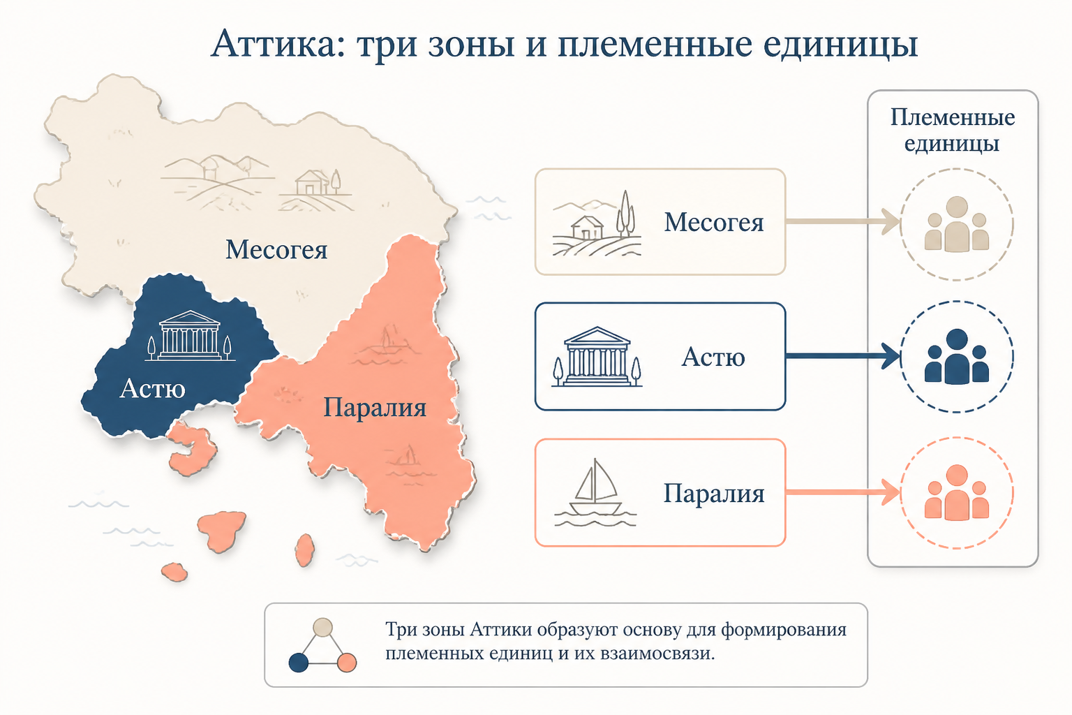 Схема деления Аттики на территориальные филы Клисфена