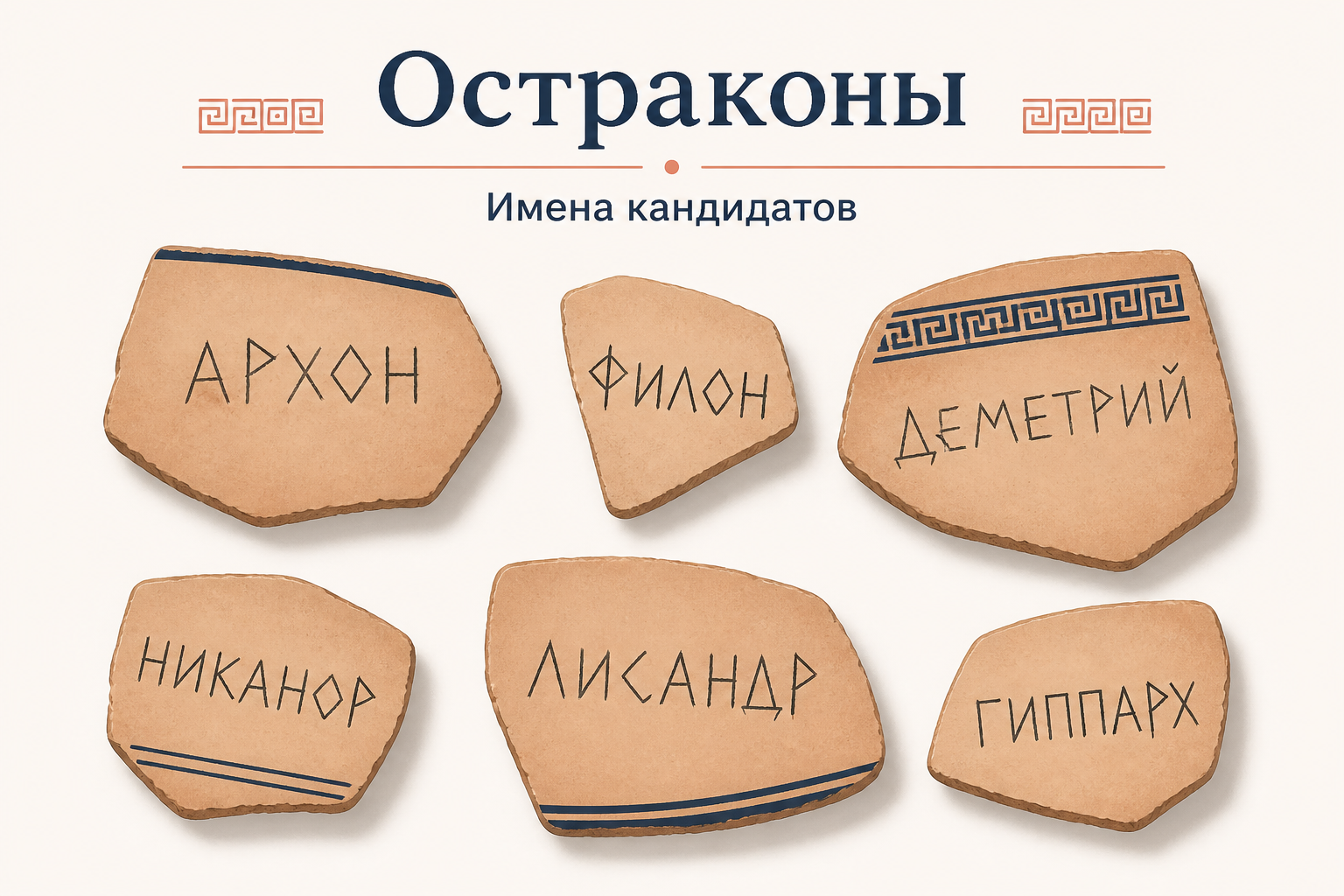 Найденные остраконы с именами афинских политиков