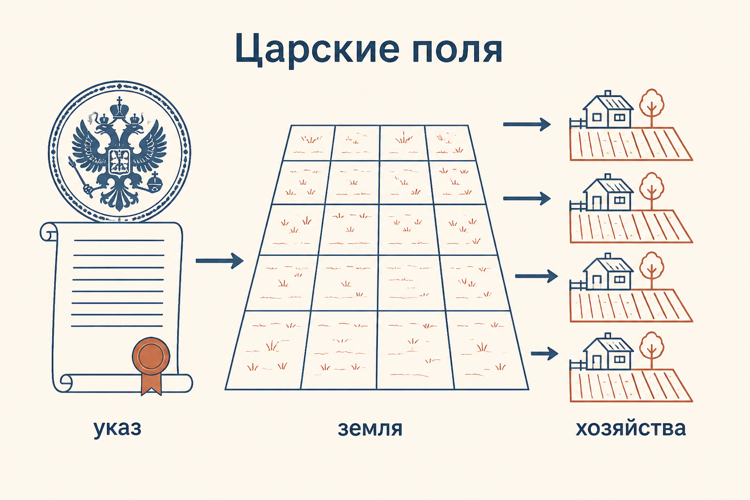 Схема указа о царских полях: двор, крупное владение и крестьянское хозяйство