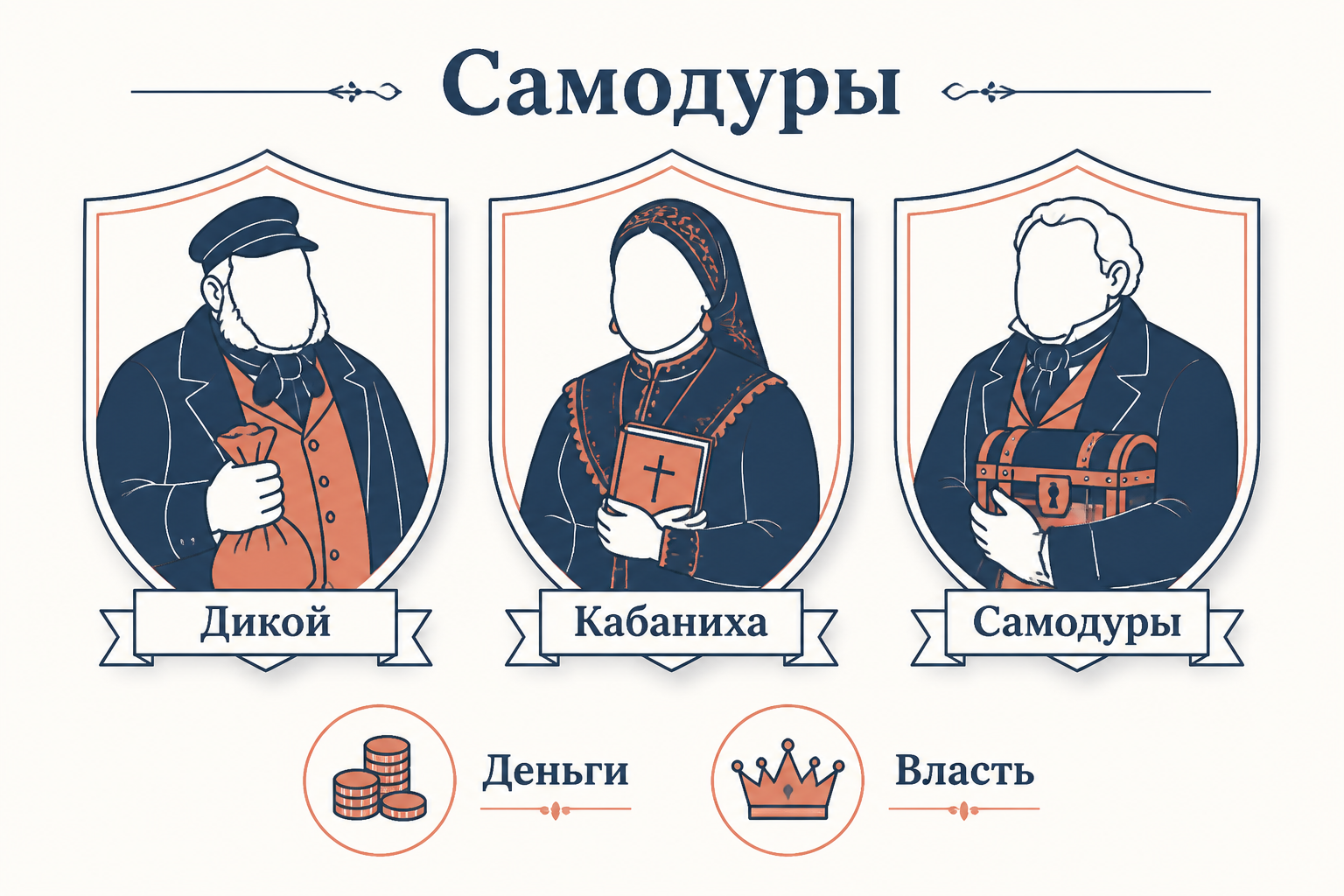 Сравнение героев-самодуров в пьесах Островского: Дикой, Кабаниха и обобщённый тип, опирающийся на деньги и власть