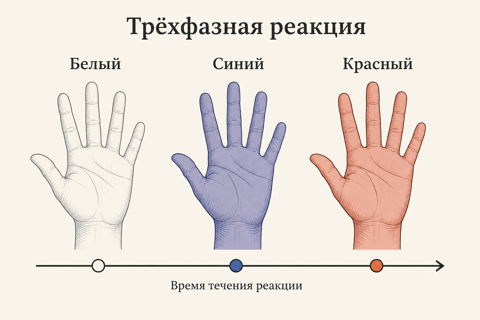 Трёхфазная смена окраски пальцев при синдроме Рейно