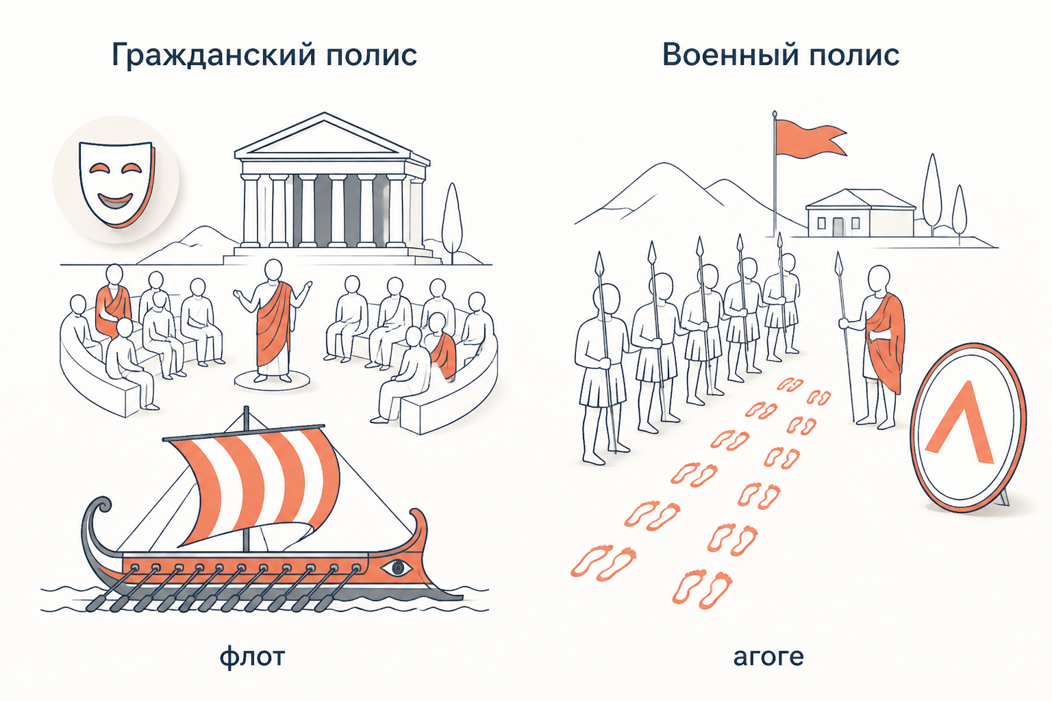 Два гражданских идеала: афинская площадь и спартанская общая трапеза