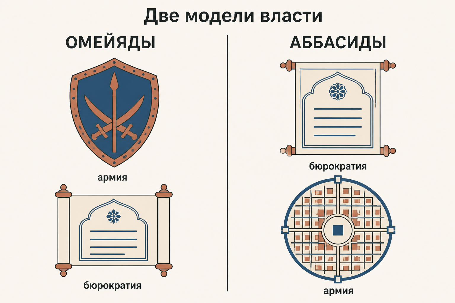 Сравнение военной опоры Омейядов и бюрократического аппарата Аббасидов