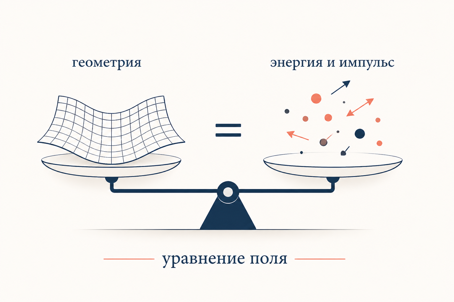 Уравнение поля: геометрия слева, энергия и импульс справа