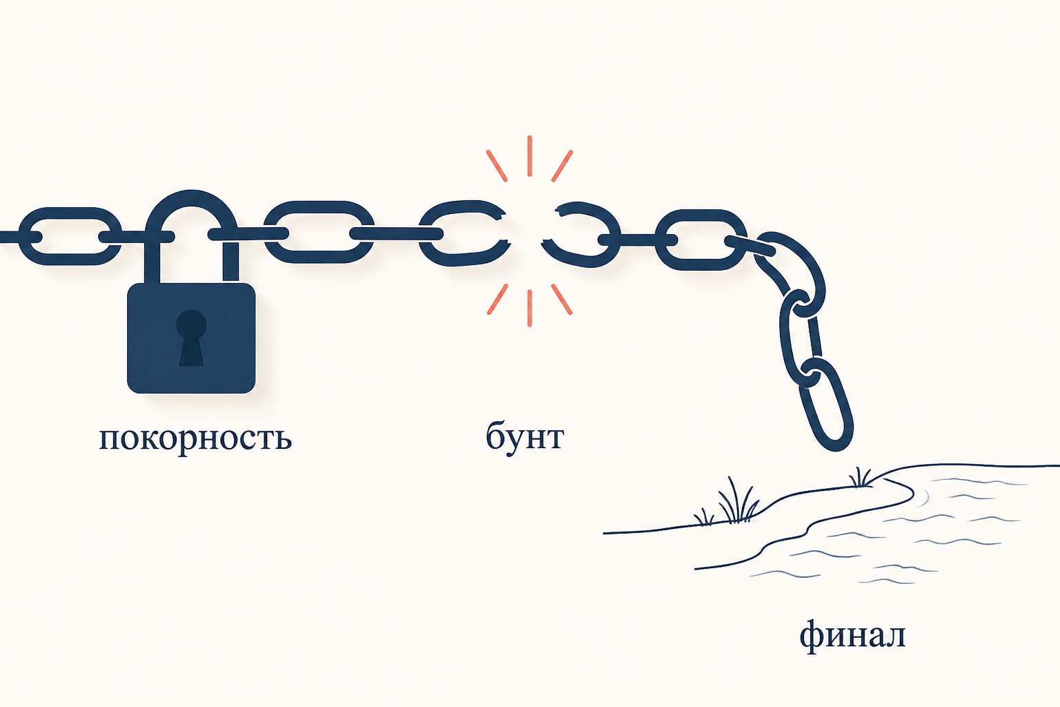 Финал пьесы: покорность Тихона сменяется единственным бунтом, цепь власти Кабанихи разорвана