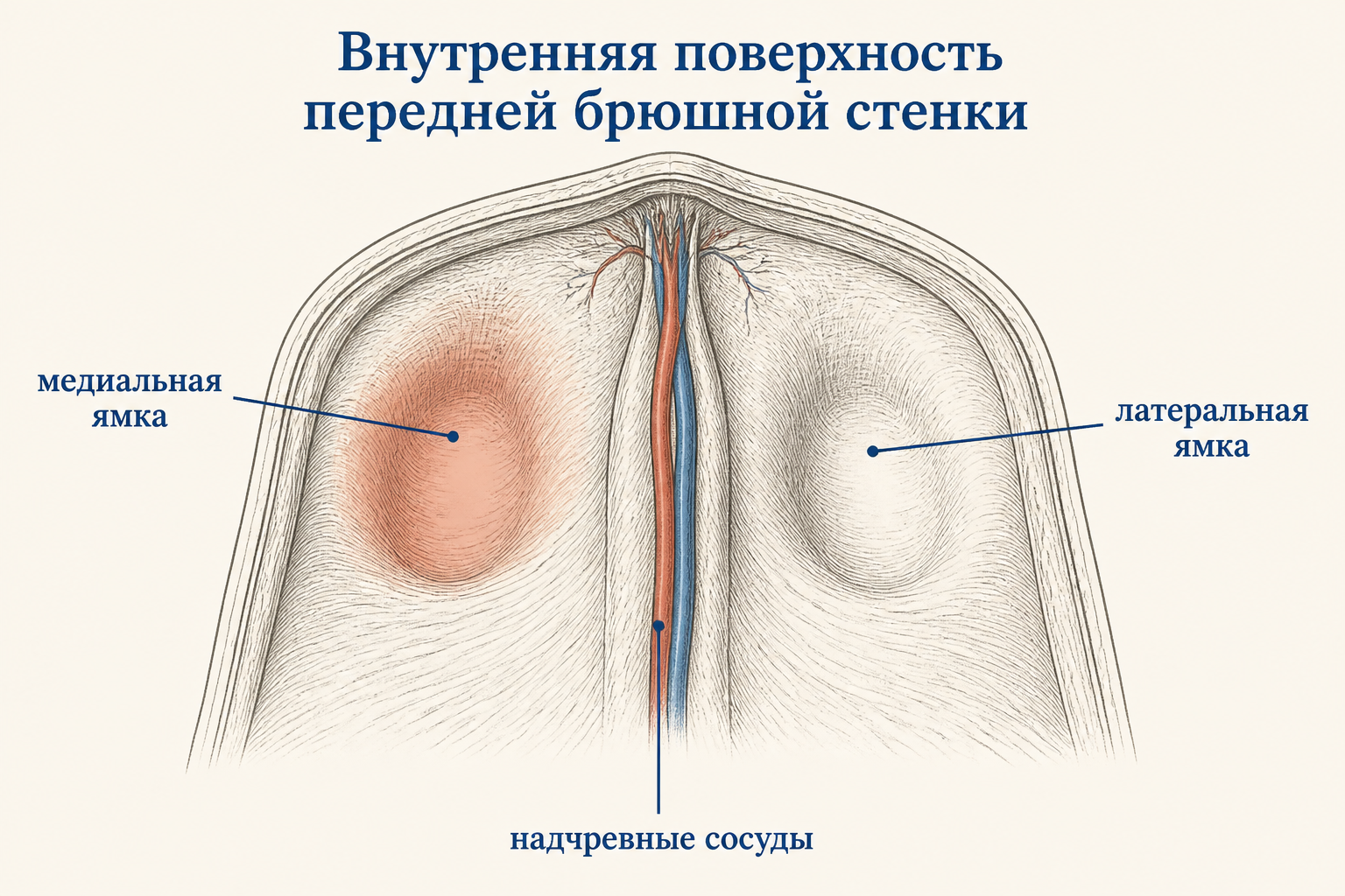 Внутренний вид паховой области с ямками брюшины